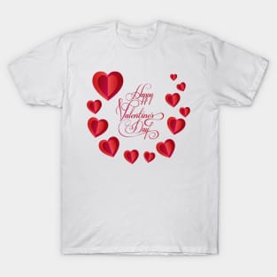 Happy Valentines Day Calligraphy Text. Romance background with red  heart shapes, love symbol. Beautiful Gifts. Cute. Valentine. Care T-Shirt